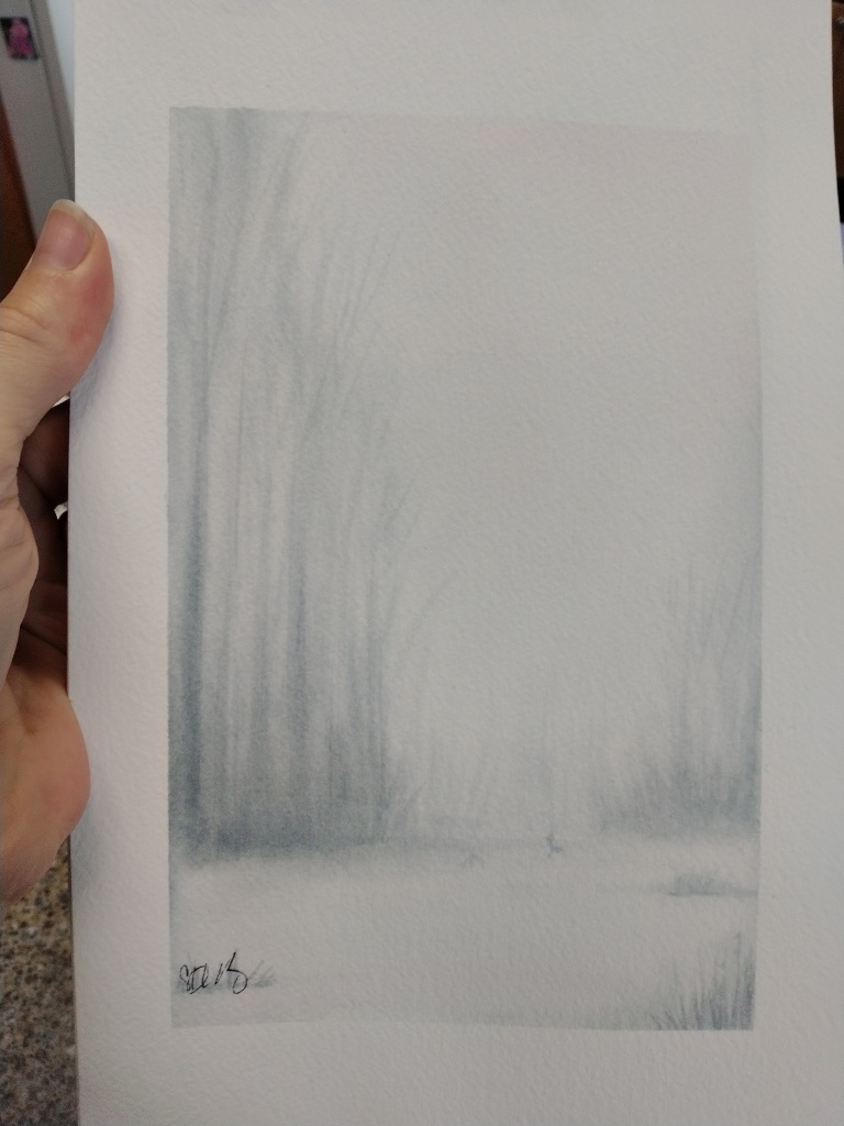 Misty winter Forest watercolor painting