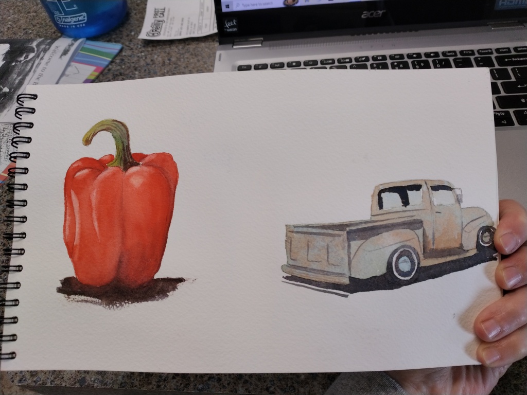 Red pepper painted in watercolor.
Old Truck painted in watercolor.
